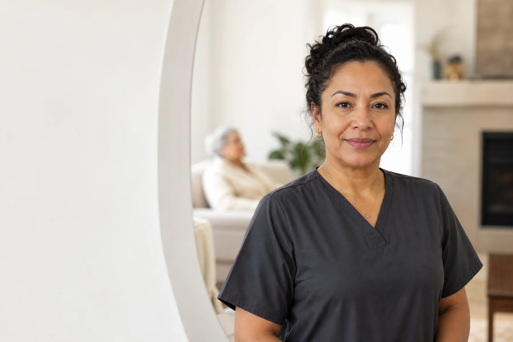 A professional caregiver in a welcoming home